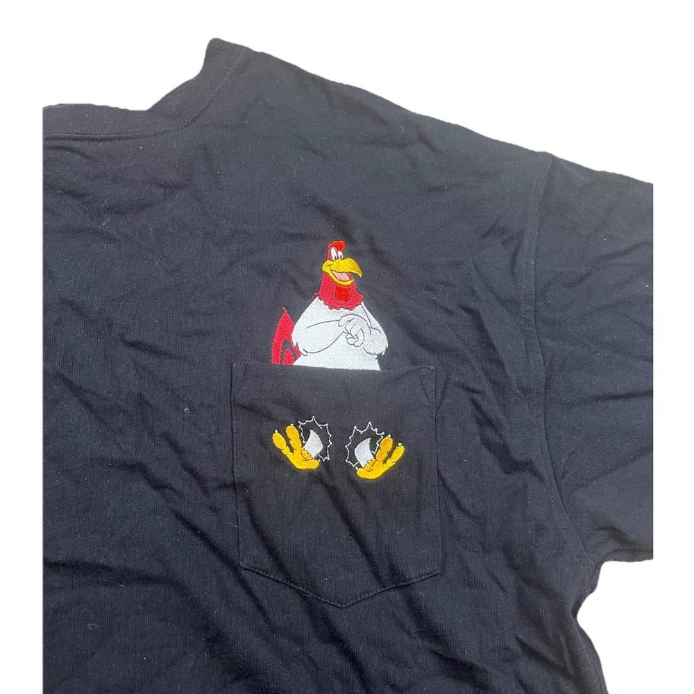 Warner Bros. T-Shirt Men's Size XL Black Cotton Crew Neck Foghorn Leghorn VTG
